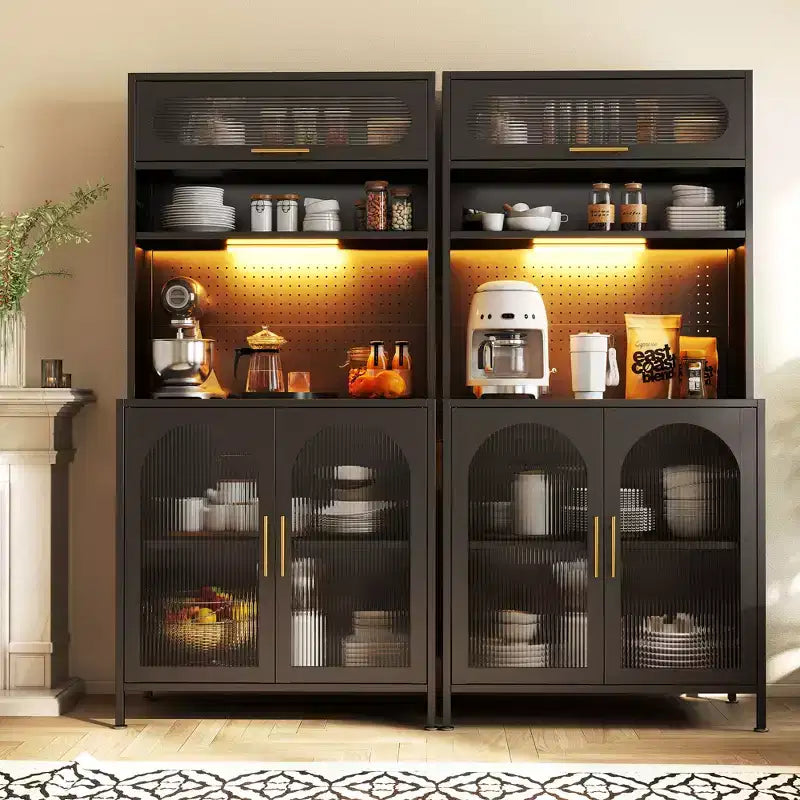 Dispensa da cucina in metallo illuminata a LED da 66 pollici, porta vivande a 5 ripiani con scaffali regolabili e mobile superiore