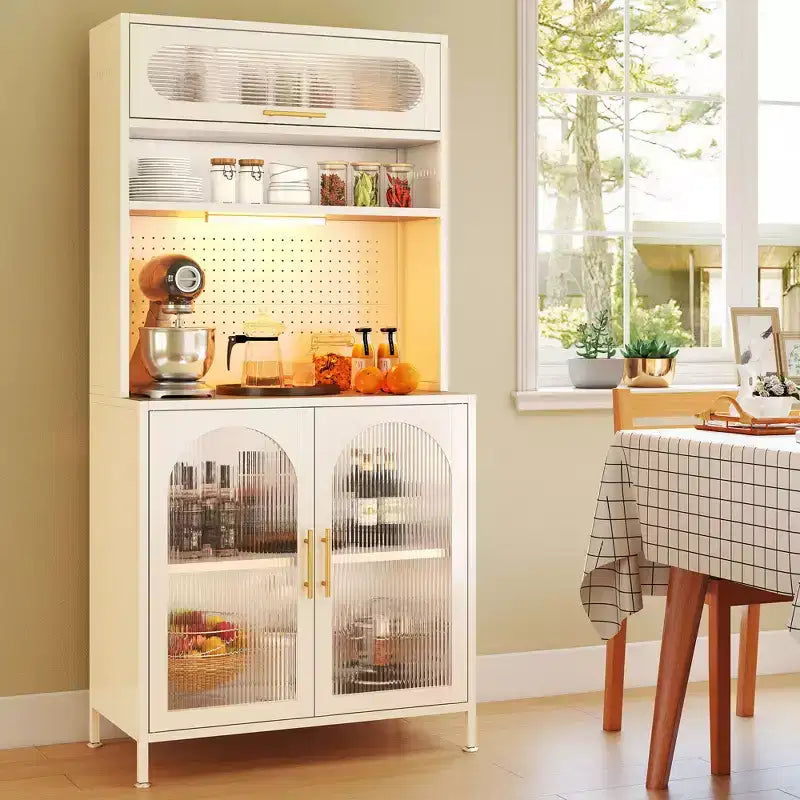 Dispensa da cucina in metallo illuminata a LED da 66 pollici, porta vivande a 5 ripiani con scaffali regolabili e mobile superiore