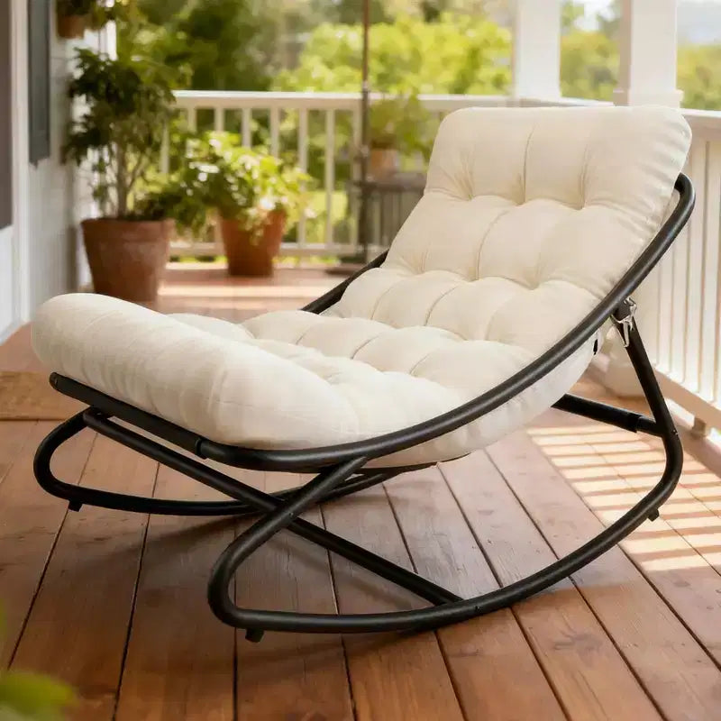 Sedia a dondolo da esterno per patio, moderna e accogliente con cuscini spessi per balcone, portico o patio, robusta struttura in metallo