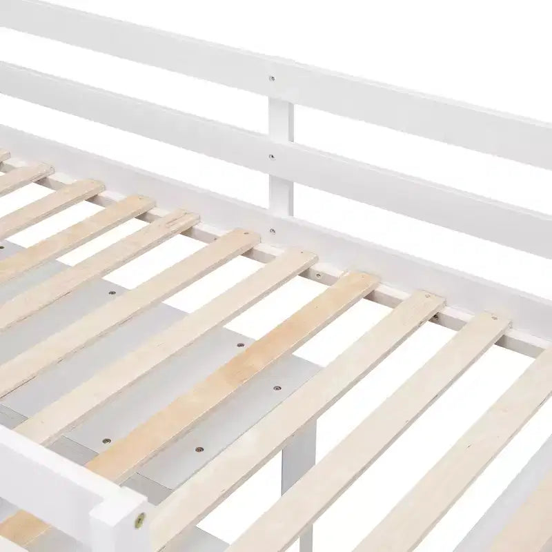 Letto basso con scrivania a scomparsa, telaio letto in legno salvaspazio con 4 cassetti e 4 ripiani