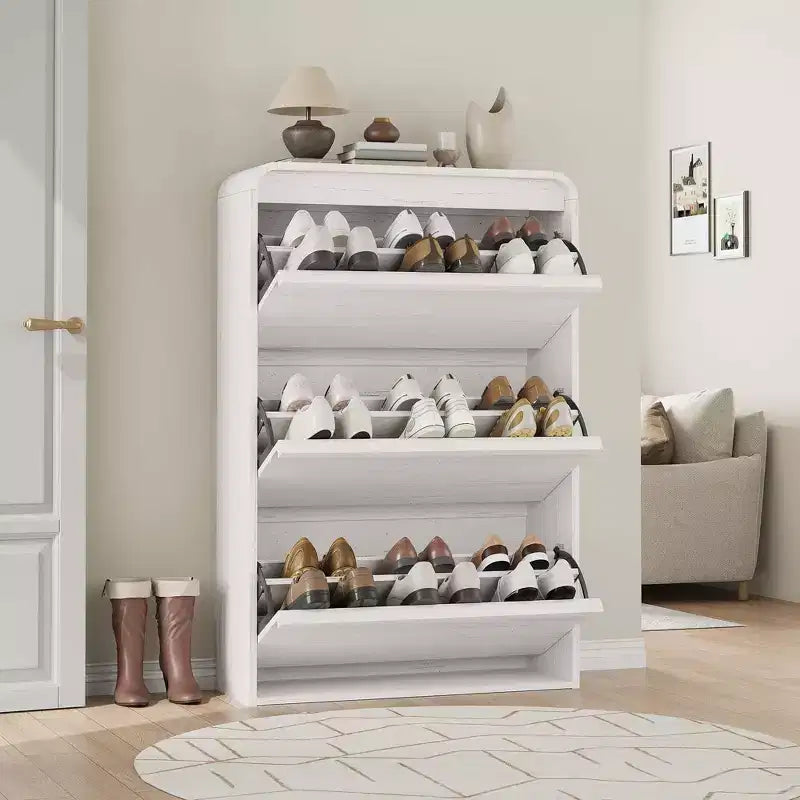 Shoe Cabinet with 3 Flip Drawers, Wooden Shoe Cabinet with Adjustable Shelf, Hidden Shoe Cabinet for Hallway, Shoe Storage for Entryway