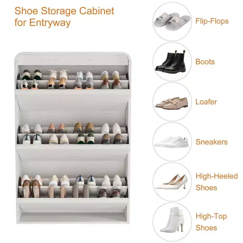 Shoe Cabinet with 3 Flip Drawers, Wooden Shoe Cabinet with Adjustable Shelf, Hidden Shoe Cabinet for Hallway, Shoe Storage for Entryway