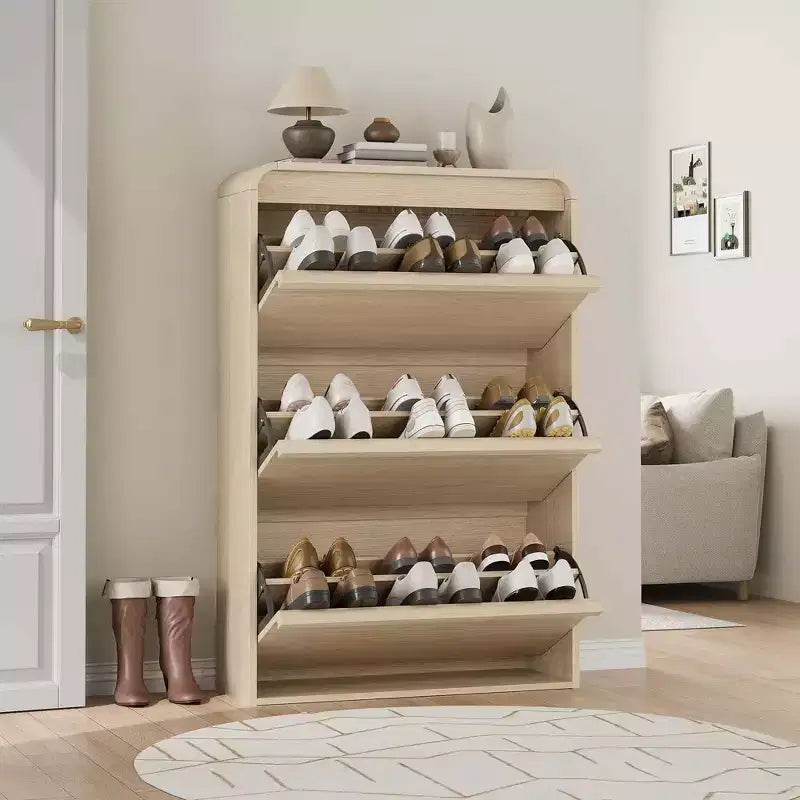 Scarpiera con 3 cassetti a ribalta, scarpiera in legno con ripiano regolabile, scarpiera nascosta per l'ingresso, porta scarpe per l'ingresso