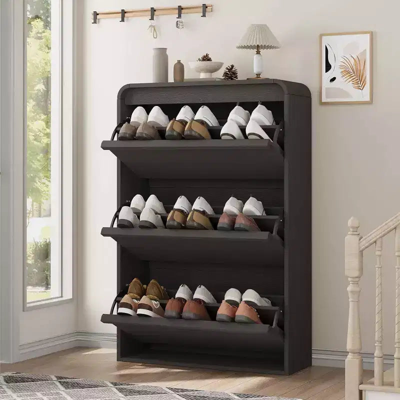 Shoe Cabinet with 3 Flip Drawers, Wooden Shoe Cabinet with Adjustable Shelf, Hidden Shoe Cabinet for Hallway, Shoe Storage for Entryway