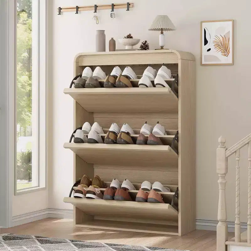 Shoe Cabinet with 3 Flip Drawers, Wooden Shoe Cabinet with Adjustable Shelf, Hidden Shoe Cabinet for Hallway, Shoe Storage for Entryway