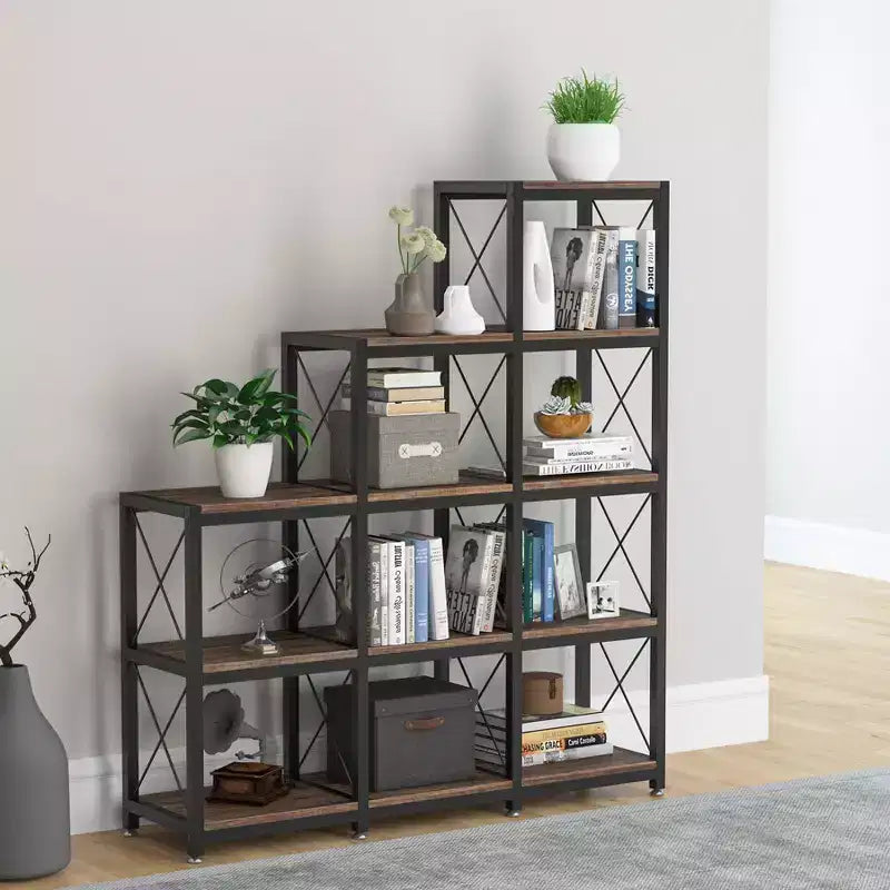 51.5-Inch 12-Shelf Corner Bookcase for Home Office, Brown
