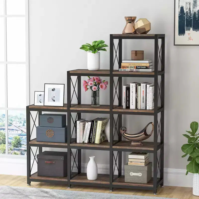 51.5-Inch 12-Shelf Corner Bookcase for Home Office, Brown