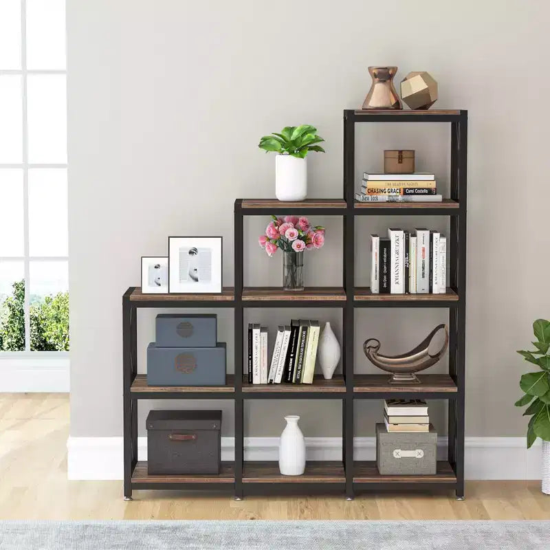 Libreria angolare da 130,8 cm con 12 ripiani per l'home office, marrone