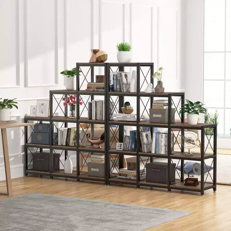 51.5-Inch 12-Shelf Corner Bookcase for Home Office, Brown