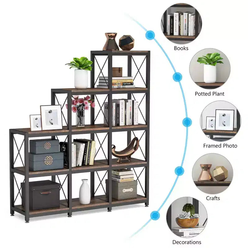 Libreria angolare da 130,8 cm con 12 ripiani per l'home office, marrone