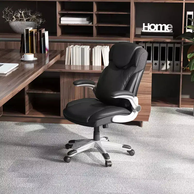 Sedia da ufficio direzionale ergonomica in pelle PU con braccioli ribaltabili, girevole, marrone/bianco/nera