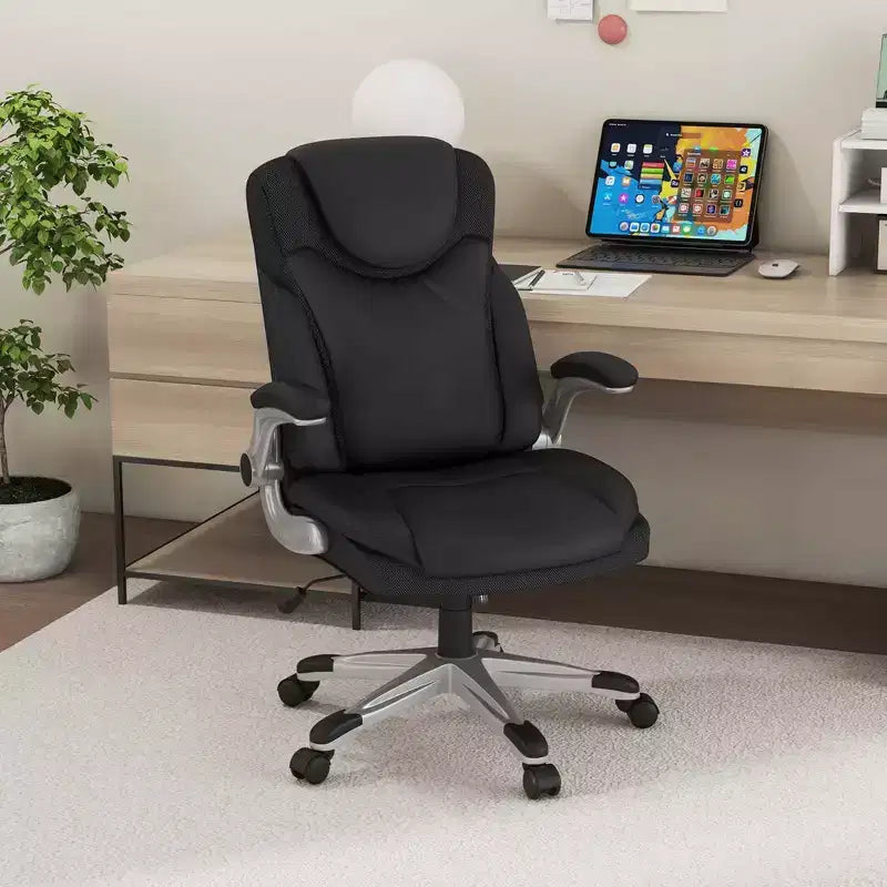 Sedia da ufficio direzionale ergonomica in pelle PU con braccioli ribaltabili, girevole, marrone/bianco/nera