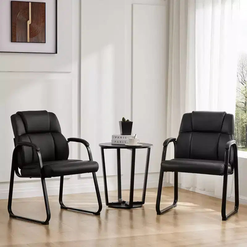 Big and Tall Leather Executive Office Guest Chair, Sled Base Waiting Room Chair, Black