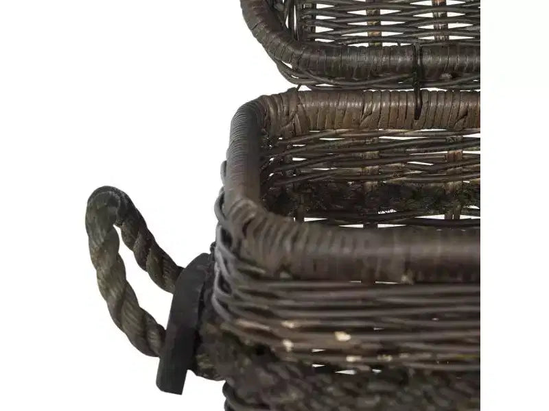 Cesta portabiancheria in vimini e rattan con coperchio e manici integrati, 159 litri