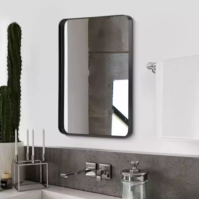 Specchio da parete rettangolare in metallo, elegante cornice nera per bagno e camera da letto