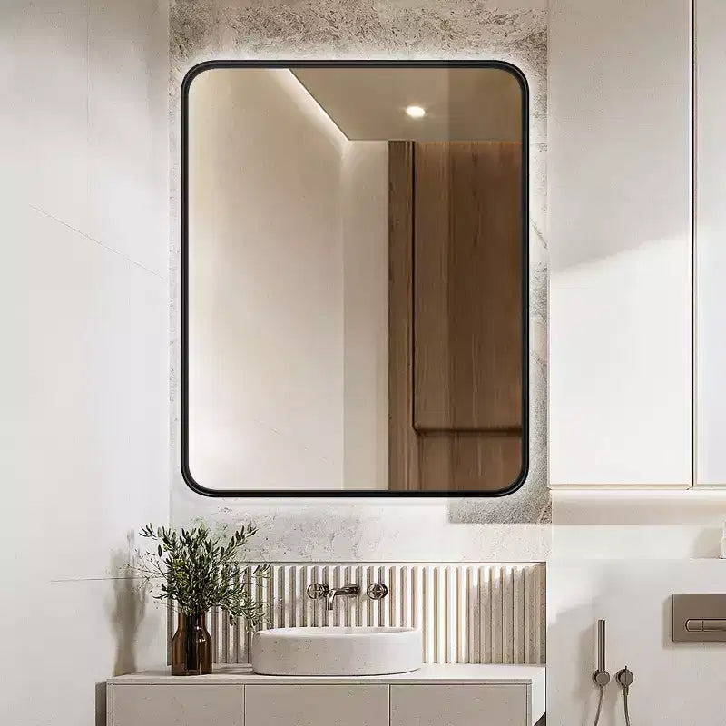 Specchio da parete rettangolare in metallo, elegante cornice nera per bagno e camera da letto